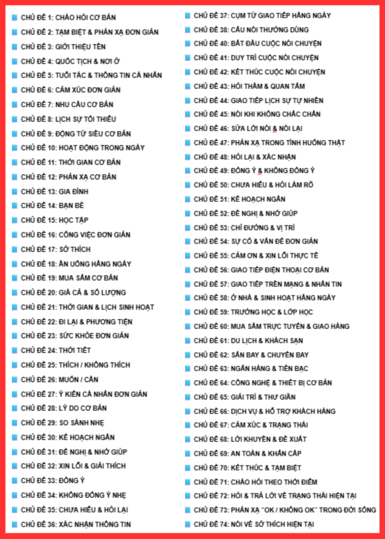 BỘ TỪ VỰNG VÀ CÂU VÍ DỤ DÀNH CHO NGƯỜI CHƯA TỪNG HỌC GIAO TIẾP ĐÚNG CÁCH (SÁCH PDF)