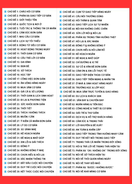 BỘ TỪ VỰNG VÀ CÂU VÍ DỤ DÀNH CHO NGƯỜI CHƯA TỪNG HỌC GIAO TIẾP ĐÚNG CÁCH (SÁCH PDF)