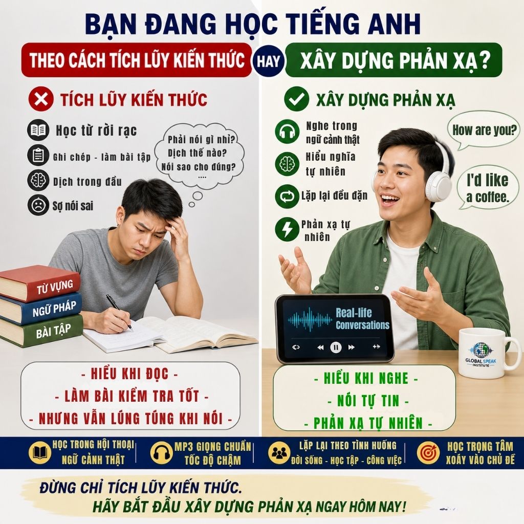 BẠN ĐANG HỌC TIẾNG ANH THEO CÁCH TÍCH LŨY KIẾN THỨC HAY XÂY DỰNG PHẢN XẠ?